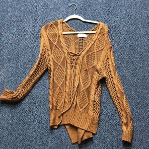 Brown/orange lace up sweater